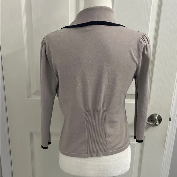 Karen Millen Knit Sweater Jacket Black Trim Asymmetrical Zipper V Neck Collar - Picture 5 of 14